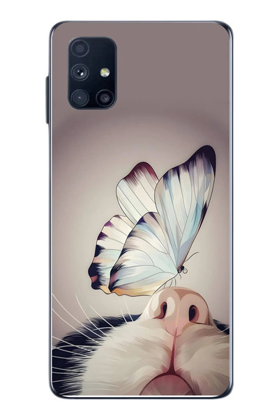 Le Balvo Samsung Galaxy M51 Uyumlu Kelebekli Kedi Baskılı Silikon Kılıf