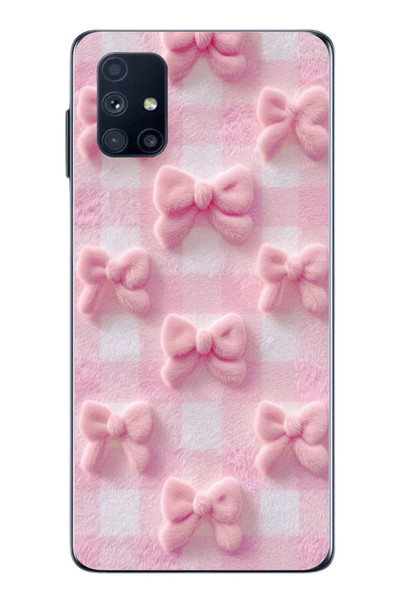Le Balvo Samsung Galaxy M51 Uyumlu Pembe Kurdeleler Baskılı Silikon Kılıf