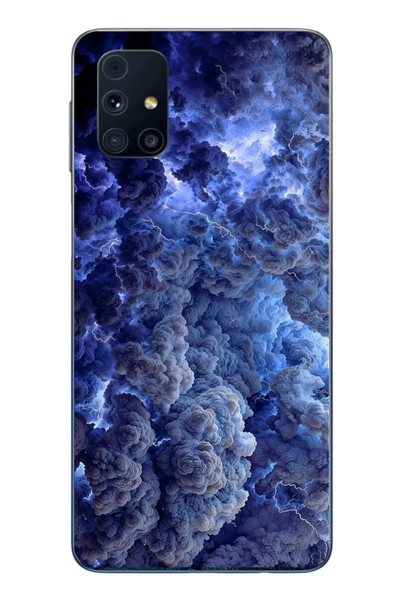 Le Balvo Samsung Galaxy M31s Uyumlu Mor Bulutlar Baskılı Silikon Kılıf