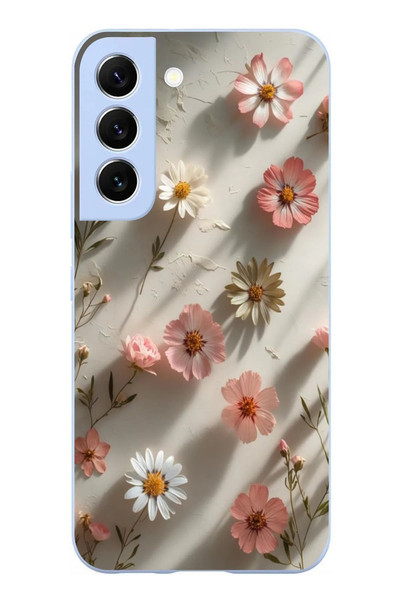 Le Balvo Samsung Galaxy S22 Uyumlu Papatya Çiçekleri Baskılı Silikon Kılıf
