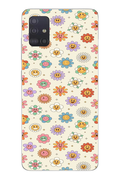 Le Balvo Samsung Galaxy A51 Uyumlu Gülen Çiçekler Baskılı Silikon Kılıf