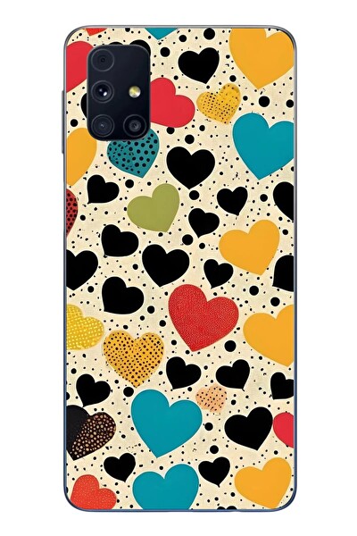 Le Balvo Samsung Galaxy M31s Uyumlu Rengarenk Kalpler Baskılı Silikon Kılıf