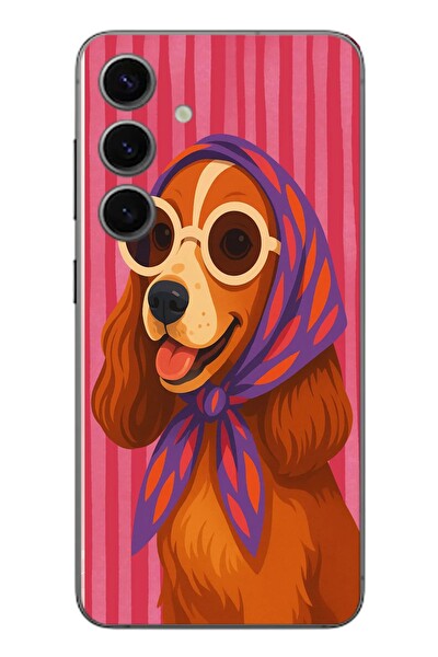 Le Balvo Samsung Galaxy S24 Uyumlu Gözlüklü Köpek Baskılı Silikon Kılıf