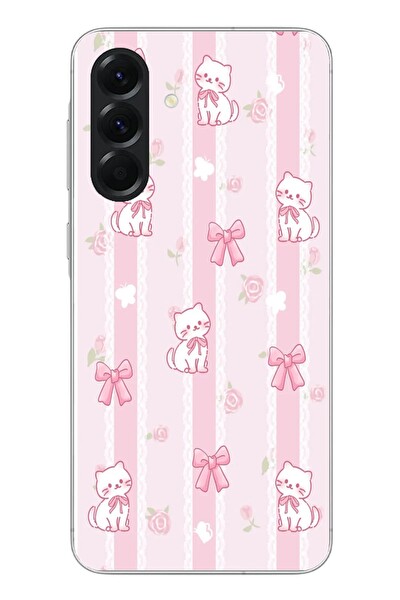 Le Balvo Samsung Galaxy A56 Uyumlu Kurdeleli Kediler Baskılı Silikon Kılıf
