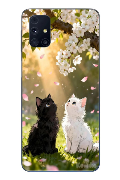 Le Balvo Samsung Galaxy M31s Uyumlu İlkbahar Kedileri Baskılı Silikon Kılıf