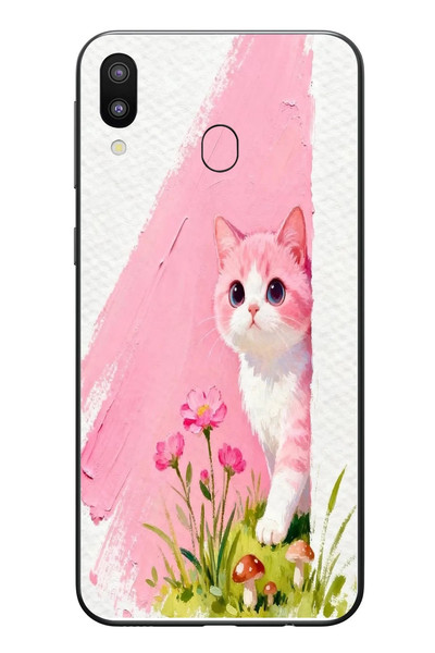 Le Balvo Samsung Galaxy M20 Uyumlu Pembeli Kedi Baskılı Silikon Kılıf