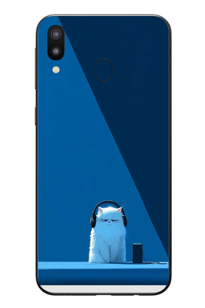 Le Balvo Samsung Galaxy M20 Uyumlu Kulaklı Kedi Baskılı Silikon Kılıf
