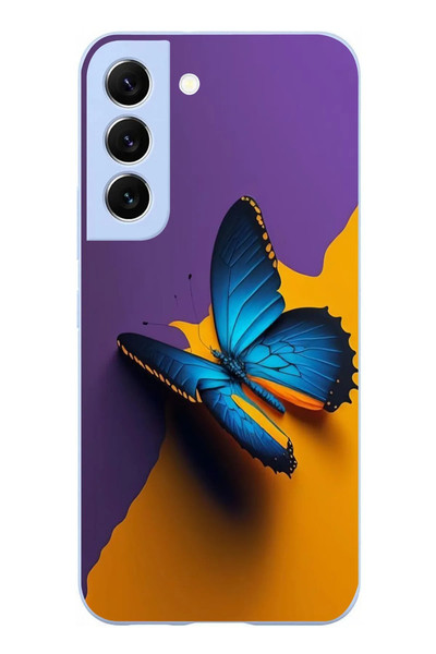 Le Balvo Samsung Galaxy S22 Uyumlu Mavi Kelebek Baskılı Silikon Kılıf