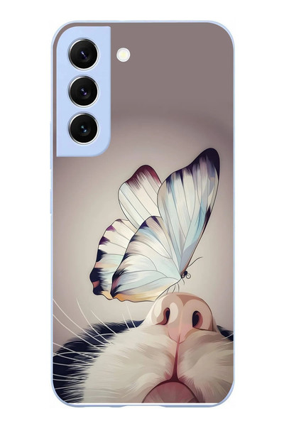 Le Balvo Samsung Galaxy S22 Uyumlu Kelebekli Kedi Baskılı Silikon Kılıf