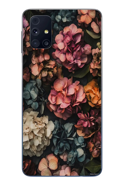 Le Balvo Samsung Galaxy M31s Uyumlu Koyu Çiçekler Baskılı Silikon Kılıf