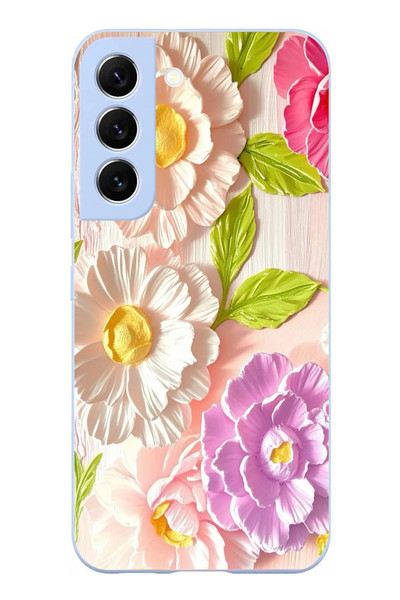 Le Balvo Samsung Galaxy S22 Uyumlu Beyaz Papatyalar Baskılı Silikon Kılıf
