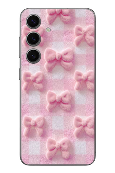 Le Balvo Samsung Galaxy S24 Uyumlu Pembe Kurdeleler Baskılı Silikon Kılıf