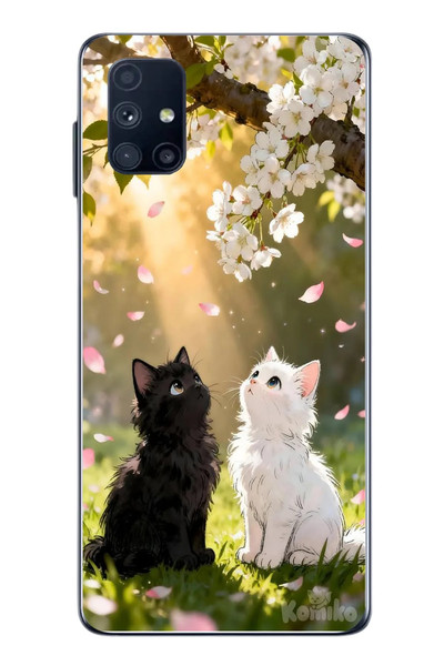 Le Balvo Samsung Galaxy M51 Uyumlu İlkbahar Kedileri Baskılı Silikon Kılıf