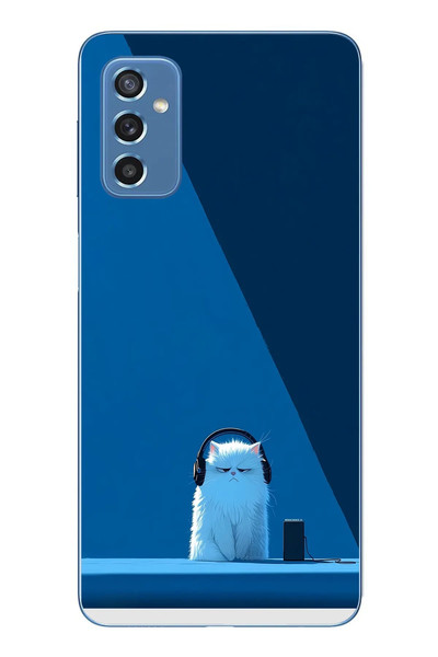 Le Balvo Samsung Galaxy M52 Uyumlu Kulaklı Kedi Baskılı Silikon Kılıf