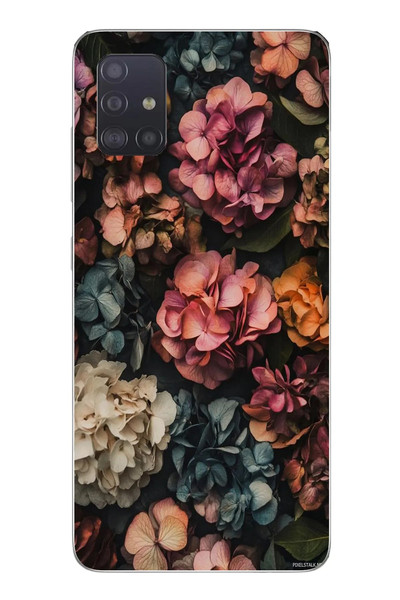 Le Balvo Samsung Galaxy A51 Uyumlu Koyu Çiçekler Baskılı Silikon Kılıf