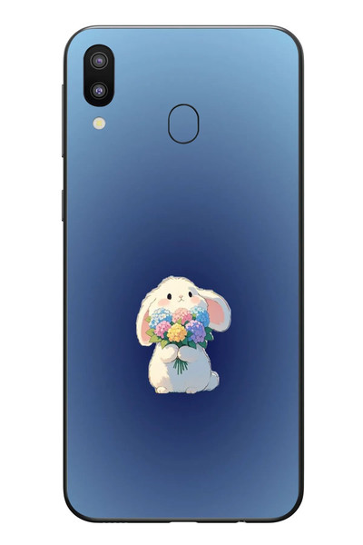 Le Balvo Samsung Galaxy M20 Uyumlu Çiçekli Tavşan Baskılı Silikon Kılıf