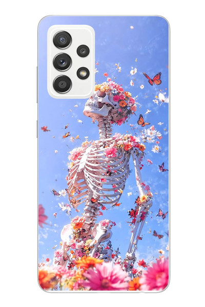 Le Balvo Samsung Galaxy A52 Uyumlu İskelet Çiçekleri Baskılı Silikon Kılıf