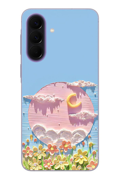 Le Balvo Samsung Galaxy A57 Uyumlu Çiçekli Ay Baskılı Silikon Kılıf