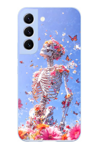 Le Balvo Samsung Galaxy S22 Uyumlu İskelet Çiçekleri Baskılı Silikon Kılıf