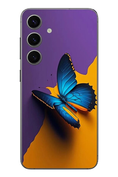 Le Balvo Samsung Galaxy S24 Uyumlu Mavi Kelebek Baskılı Silikon Kılıf
