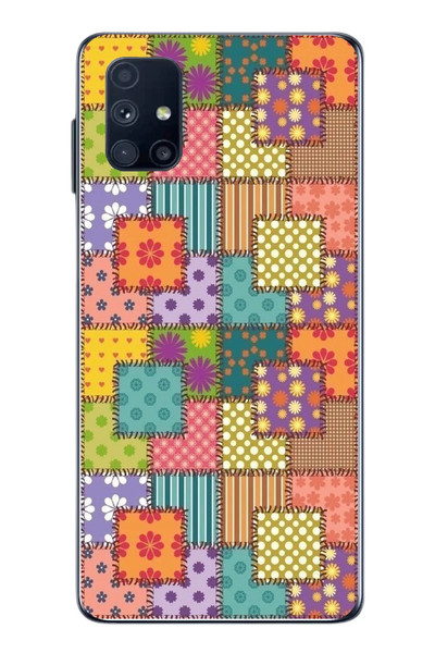 Le Balvo Samsung Galaxy M51 Uyumlu Kare Motifleri Baskılı Silikon Kılıf