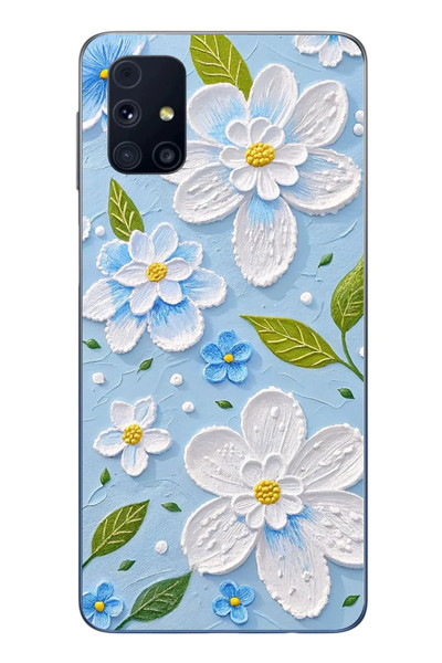 Le Balvo Samsung Galaxy M31s Uyumlu Mavi Papatyalar Baskılı Silikon Kılıf