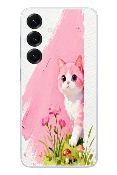 Le Balvo Samsung Galaxy S25 Uyumlu Pembeli Kedi Baskılı Silikon Kılıf
