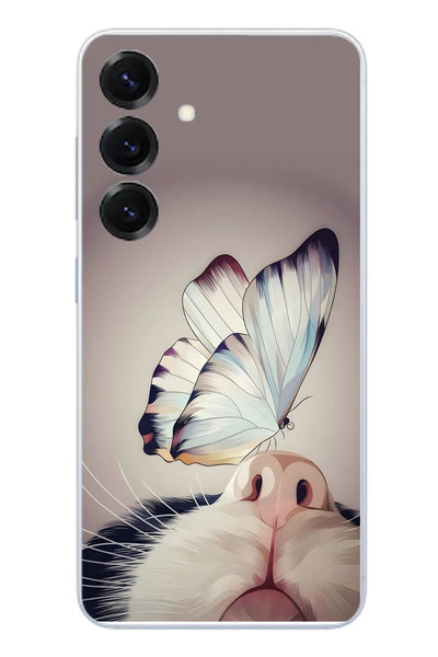 Le Balvo Samsung Galaxy S25 Uyumlu Kelebekli Kedi Baskılı Silikon Kılıf
