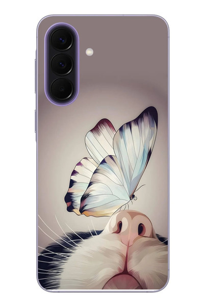 Le Balvo Samsung Galaxy A57 Uyumlu Kelebekli Kedi Baskılı Silikon Kılıf