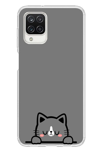 Le Balvo Samsung Galaxy A12 Uyumlu Uyuyan Kedi Baskılı Silikon Kılıf