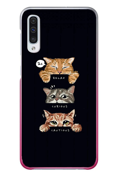 Le Balvo Samsung Galaxy A50 Uyumlu Kedi Halleri Baskılı Silikon Kılıf