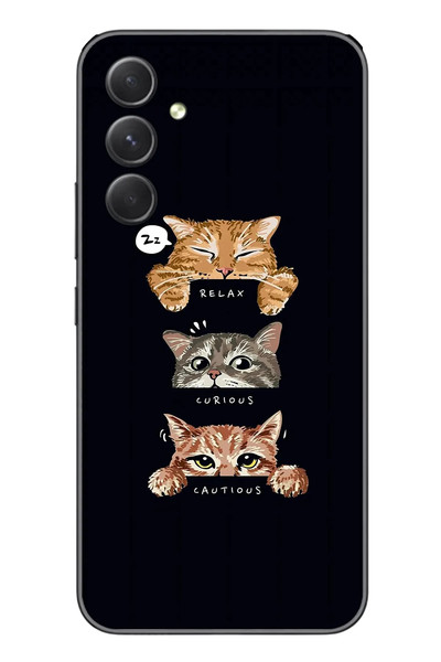 Le Balvo Samsung Galaxy A54 Uyumlu Kedi Halleri Baskılı Silikon Kılıf