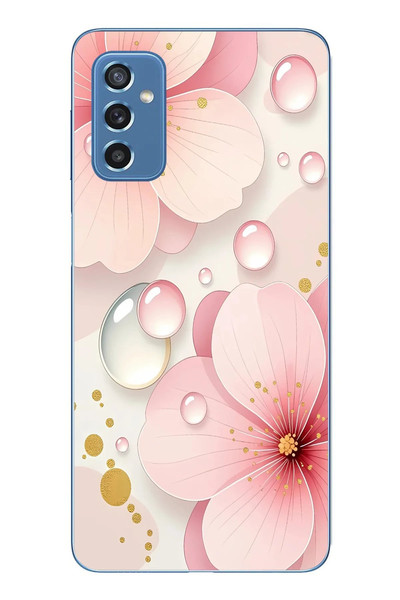 Le Balvo Samsung Galaxy M52 Uyumlu Damlalı Çiçekler Baskılı Silikon Kılıf