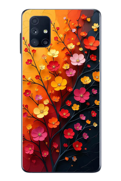 Le Balvo Samsung Galaxy M51 Uyumlu Sonbahar Çiçekleri Baskılı Silikon Kılıf