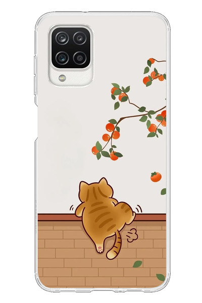 Le Balvo Samsung Galaxy A12 Uyumlu Kedi Tırmanıyor Baskılı Silikon Kılıf