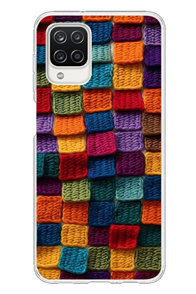 Le Balvo Samsung Galaxy A12 Uyumlu Kare Örgüler Baskılı Silikon Kılıf