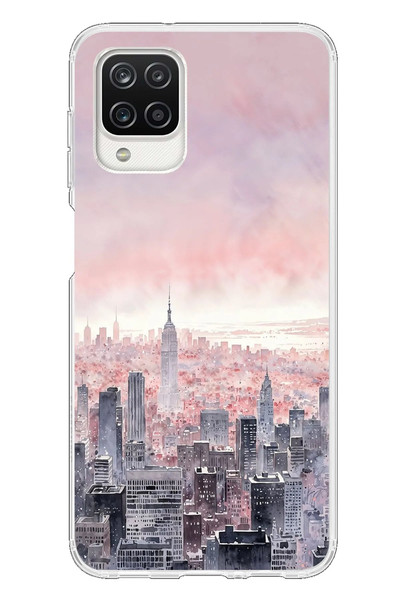 Le Balvo Samsung Galaxy A12 Uyumlu Gökdelenler Baskılı Silikon Kılıf