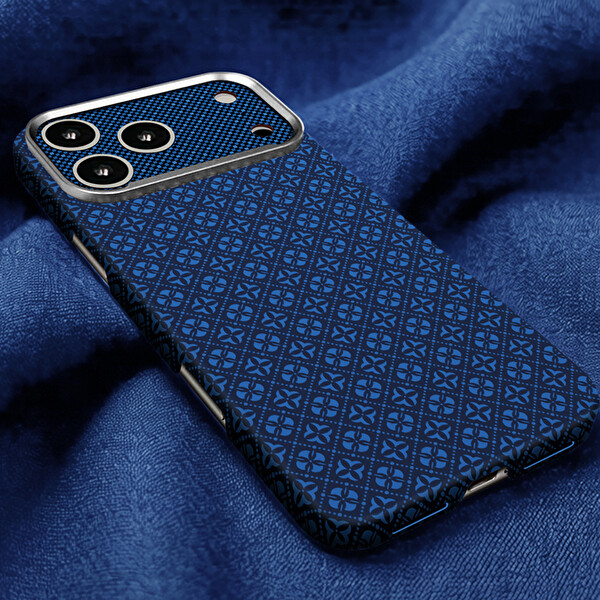 Başkenttekno iPhone 18 Pro Max MagSafe Kılıf Retro Çiçek Desenli Kamera Lens Korumalı Sert PC Kapak Lacivert