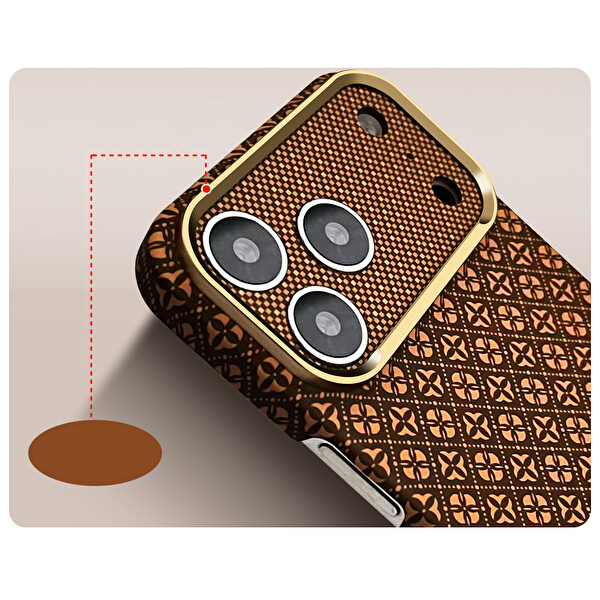 Başkenttekno iPhone 18 Pro MagSafe Kılıf Retro Çiçek Desenli Kamera Lens Korumalı Sert PC Kapak Kahverengi