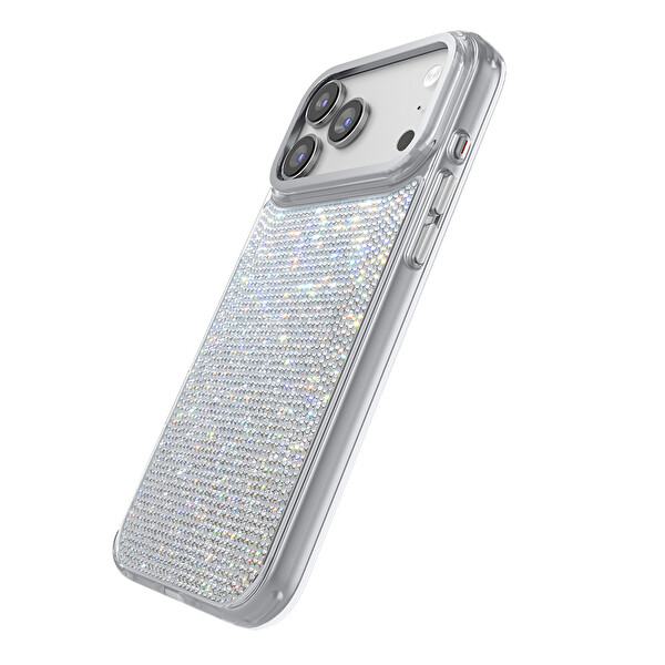 Başkenttekno iPhone 18 Pro Max MagSafe Kılıf El İşlemeli Swarovski Taşlı Riva Sert PC Kapak Gümüş