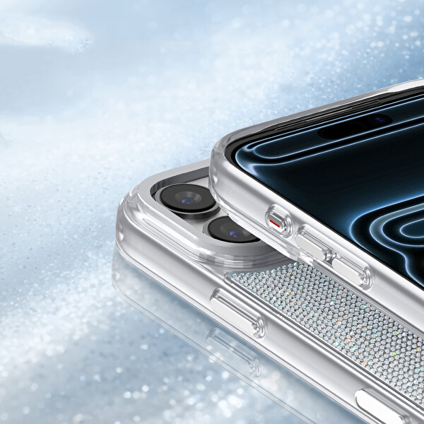 Başkenttekno iPhone 18 Pro Kılıf MagSafe Şarj Özellikli Premium El İşlemeli Swarovski Taşlı Riva Sert PC Kapak Gümüş