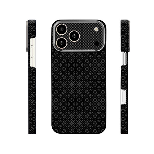 Başkenttekno iPhone 18 Pro Max MagSafe Kılıf Retro Çiçek Desenli Kamera Lens Korumalı Sert PC Kapak Siyah