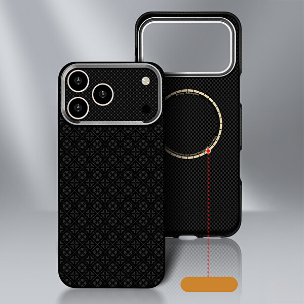 Başkenttekno iPhone 18 Pro Max MagSafe Kılıf Retro Çiçek Desenli Kamera Lens Korumalı Sert PC Kapak Siyah