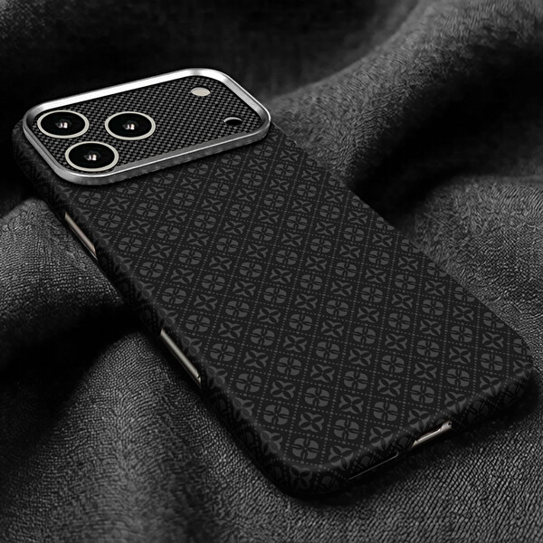 Başkenttekno iPhone 18 Pro Max MagSafe Kılıf Retro Çiçek Desenli Kamera Lens Korumalı Sert PC Kapak Siyah