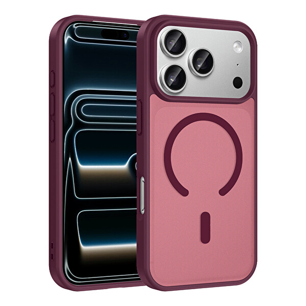 Başkenttekno iPhone 18 Pro Max MagSafe Kılıf Mat Hassas Butonlu Yumuşak Kenarlı Premium Kapak Bordo