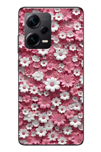 Le Balvo Redmi Note 12 Pro Plus Uyumlu Beyaz Pembe Papatyalar Baskılı Silikon Kılıf