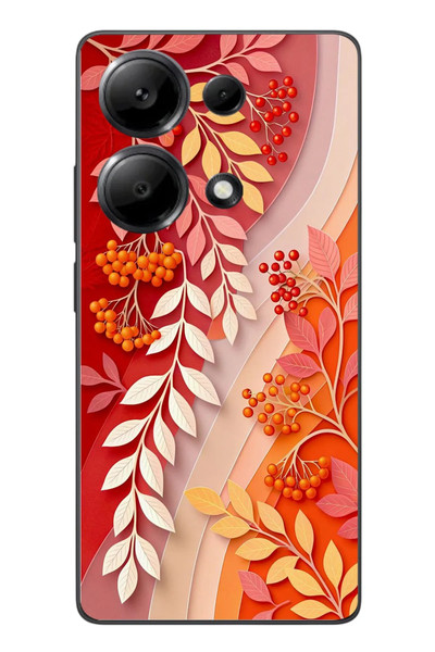 Le Balvo Redmi Note 13 Pro 4G Uyumlu Kırmızı Beyaz İğdeler Baskılı Silikon Kılıf
