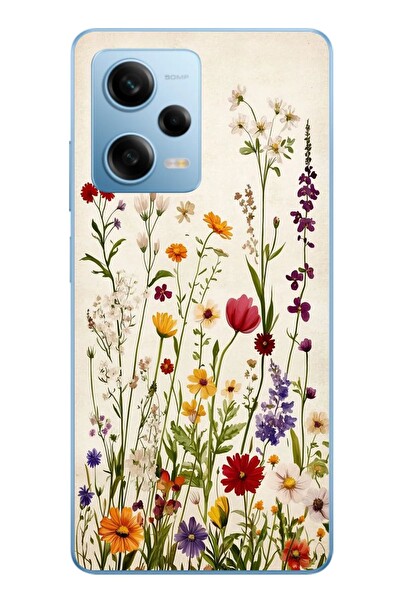 Le Balvo Redmi Note 12 Pro 5G Uyumlu Zarif Çiçekler Baskılı Silikon Kılıf