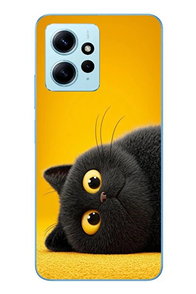 Le Balvo Redmi Note 12 4G Uyumlu Yan Bakan Siyah Kedi Baskılı Silikon Kılıf