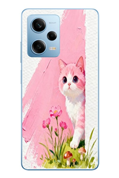 Le Balvo Redmi Note 12 Pro 5G Uyumlu Pembeli Kedi Baskılı Silikon Kılıf
